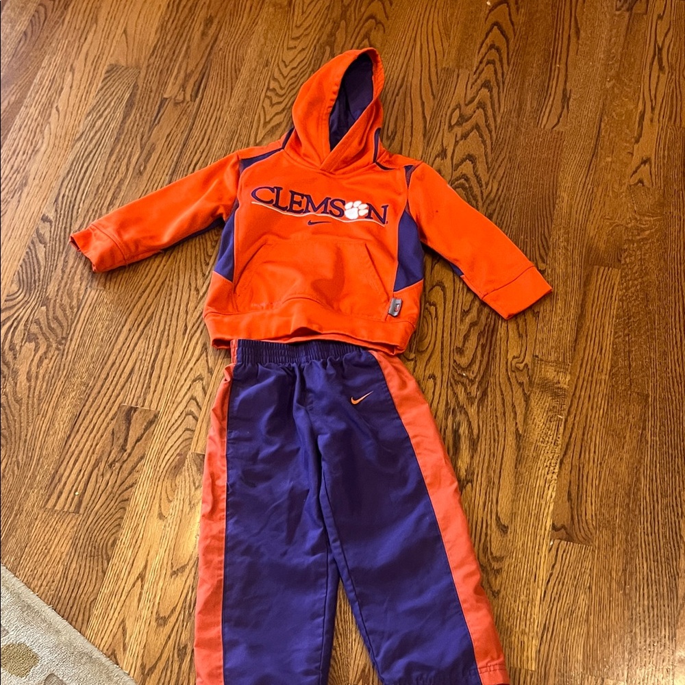 Nike Kids Clemson Orange and Purple Hoodie & Pants Set